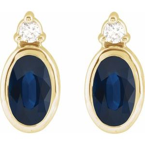 14K Yellow Gold 5x3 mm Lab-Grown Blue Sapphire & .03 CTW Natural Diamond Earrings – image 2