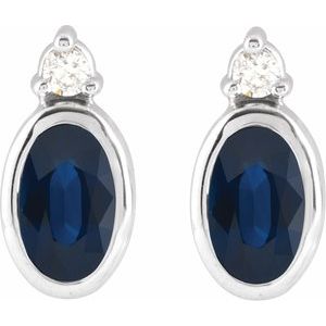 Platinum 5x3 mm Natural Blue Sapphire & .03 CTW Natural Diamond Earrings – image 2