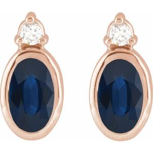 14K Rose Gold 5x3 mm Natural Blue Sapphire & .03 CTW Natural Diamond Earrings – image 2