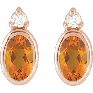14K Rose Gold 5x3 mm Natural Citrine & .03 CTW Natural Diamond Earrings – image 2