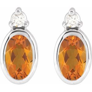 14K White Gold 5x3 mm Natural Citrine & .03 CTW Natural Diamond Earrings – image 2