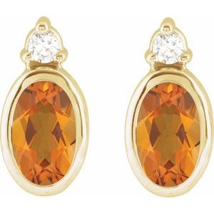 14K Yellow Gold 5x3 mm Natural Citrine & .03 CTW Natural Diamond Earrings