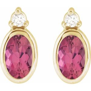 14K Yellow Gold 5x3 mm Natural Pink Tourmaline & .03 CTW Natural Diamond Earrings – image 2