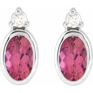 14K White Gold 5x3 mm Natural Pink Tourmaline & .03 CTW Natural Diamond Earrings – image 2