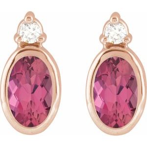14K Rose Gold 5x3 mm Natural Pink Tourmaline & .03 CTW Natural Diamond Earrings