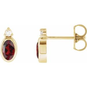 14K Yellow Gold 5x3 mm Natural Mozambique Garnet & .03 CTW Natural Diamond Earrings