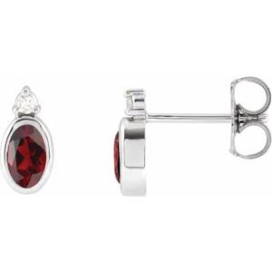 Sterling Silver 5x3 mm Natural Mozambique Garnet & .03 CTW Natural Diamond Earrings