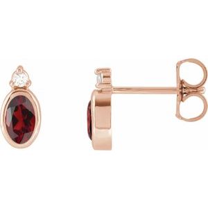 14K Rose Gold 5x3 mm Natural Mozambique Garnet & .03 CTW Natural Diamond Earrings