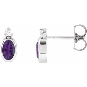Platinum 5x3 mm Natural Amethyst & .03 CTW Natural Diamond Earrings