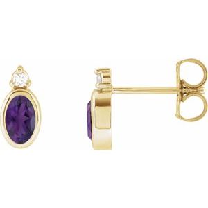 14K Yellow Gold 5x3 mm Natural Amethyst & .03 CTW Natural Diamond Earrings