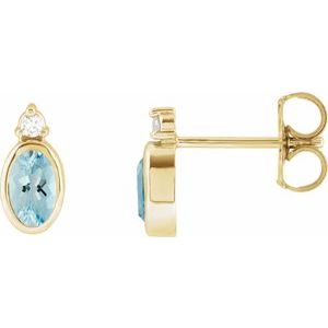 14K Yellow Gold 5x3 mm Natural Aquamarine & .03 CTW Natural Diamond Earrings