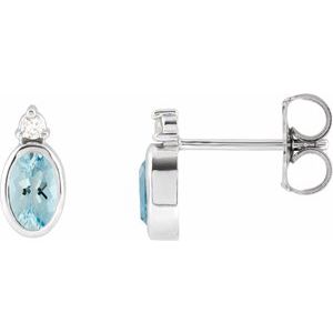 14K White Gold 5x3 mm Natural Aquamarine & .03 CTW Natural Diamond Earrings