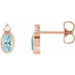 14K Rose Gold 5x3 mm Natural Aquamarine & .03 CTW Natural Diamond Earrings