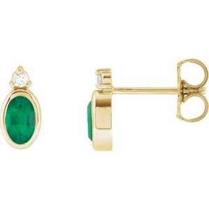 14K Yellow Gold 5x3 mm Natural Emerald & .03 CTW Natural Diamond Earrings