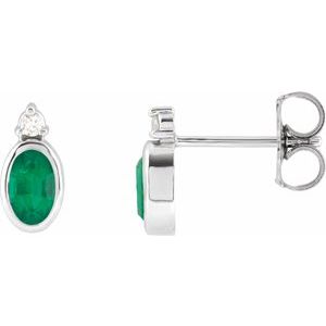 Platinum 5x3 mm Lab-Grown Emerald & .03 CTW Natural Diamond Earrings