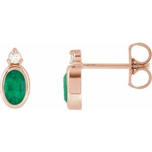 14K Rose Gold 5x3 mm Natural Emerald & .03 CTW Natural Diamond Earrings