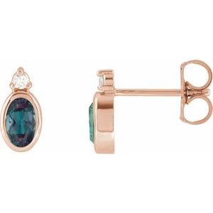 14K Rose Gold 5x3 mm Lab-Grown Alexandrite & .03 CTW Natural Diamond Earrings