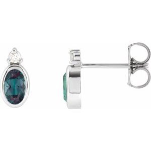 Platinum 5x3 mm Lab-Grown Alexandrite & .03 CTW Natural Diamond Earrings