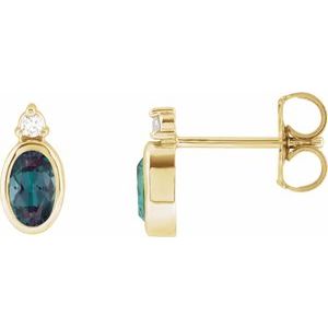 14K Yellow Gold 5x3 mm Lab-Grown Alexandrite & .03 CTW Natural Diamond Earrings