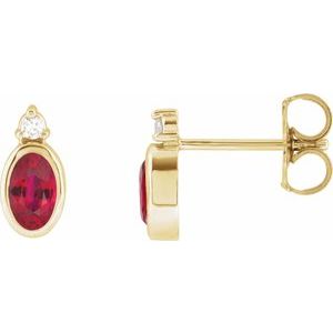 14K Yellow Gold 5x3 mm Lab-Grown Ruby & .03 CTW Natural Diamond Earrings