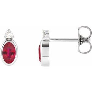 Platinum 5x3 mm Lab-Grown Ruby & .03 CTW Natural Diamond Earrings