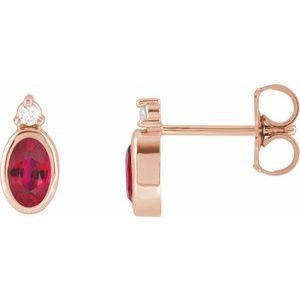 14K Rose Gold 5x3 mm Natural Ruby & .03 CTW Natural Diamond Earrings