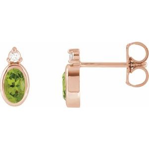14K Rose Gold 5x3 mm Natural Peridot & .03 CTW Natural Diamond Earrings