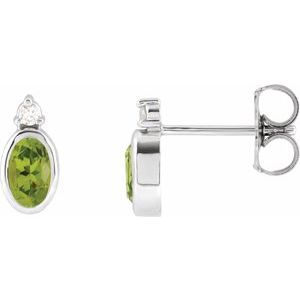 Sterling Silver 5x3 mm Natural Peridot & .03 CTW Natural Diamond Earrings