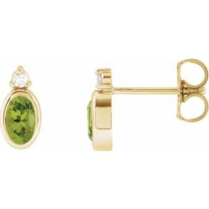 14K Yellow Gold 5x3 mm Natural Peridot & .03 CTW Natural Diamond Earrings