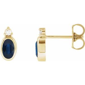 14K Yellow Gold 5x3 mm Natural Blue Sapphire & .03 CTW Natural Diamond Earrings