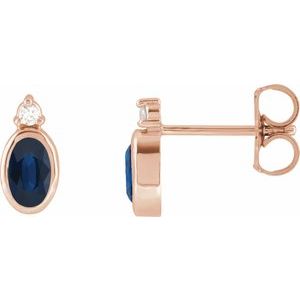14K Rose Gold 5x3 mm Natural Blue Sapphire & .03 CTW Natural Diamond Earrings