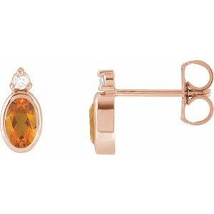 14K Rose Gold 5x3 mm Natural Citrine & .03 CTW Natural Diamond Earrings