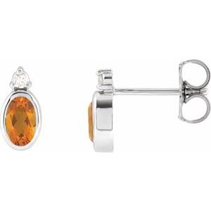 Sterling Silver 5x3 mm Natural Citrine & .03 CTW Natural Diamond Earrings