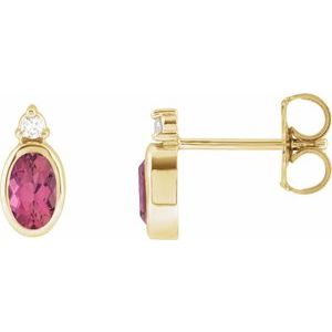 14K Yellow Gold 5x3 mm Natural Pink Tourmaline & .03 CTW Natural Diamond Earrings