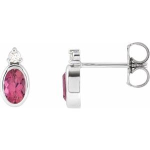 Platinum 5x3 mm Natural Pink Tourmaline & .03 CTW Natural Diamond Earrings