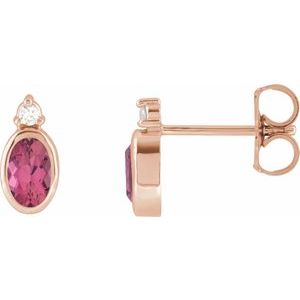14K Rose Gold 5x3 mm Natural Pink Tourmaline & .03 CTW Natural Diamond Earrings