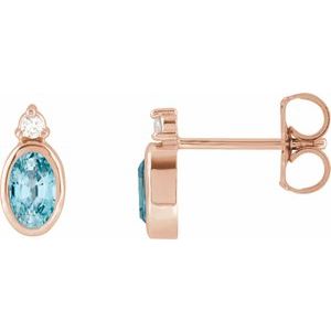 14K Rose Gold 5x3 mm Natural Blue Zircon & .03 CTW Natural Diamond Earrings