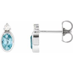 Sterling Silver 5x3 mm Natural Blue Zircon & .03 CTW Natural Diamond Earrings