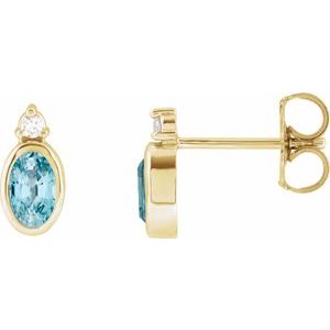 14K Yellow Gold 5x3 mm Natural Blue Zircon & .03 CTW Natural Diamond Earrings