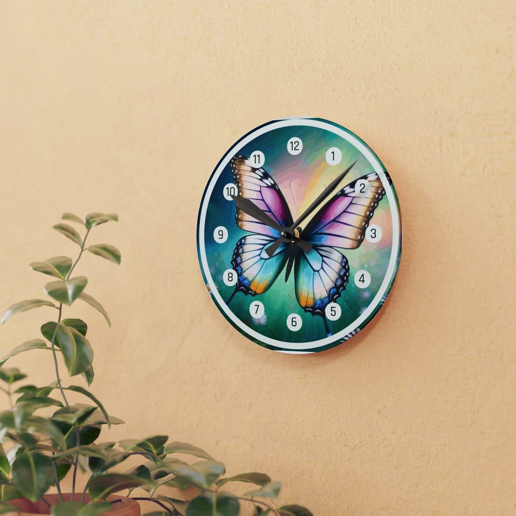 Beautiful Butterfly and Daisies Acrylic Wall Clock
