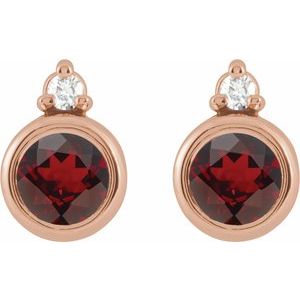 14K Rose Gold 4 mm Natural Mozambique Garnet & .03 CTW Natural Diamond Earrings – image 2