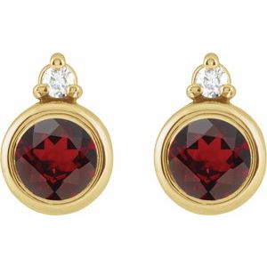 14K Yellow Gold 4 mm Natural Mozambique Garnet & .03 CTW Natural Diamond Earrings