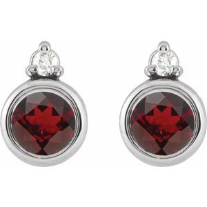 Sterling Silver 4 mm Natural Mozambique Garnet & .03 CTW Natural Diamond Earrings – image 2