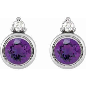 Platinum 4 mm Natural Amethyst & .03 CTW Natural Diamond Earrings – image 2