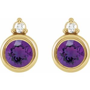 14K Yellow Gold 4 mm Natural Amethyst & .03 CTW Natural Diamond Earrings