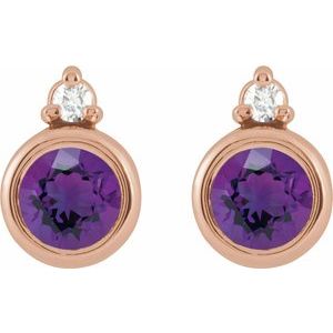 14K Rose Gold 4 mm Natural Amethyst & .03 CTW Natural Diamond Earrings – image 2