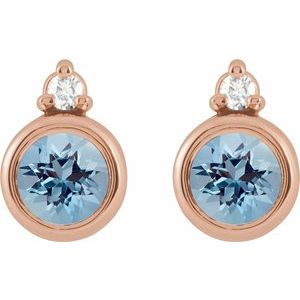 14K Rose Gold 4 mm Natural Aquamarine & .03 CTW Natural Diamond Earrings – image 2