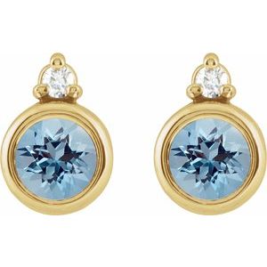 14K Yellow Gold 4 mm Natural Aquamarine & .03 CTW Natural Diamond Earrings