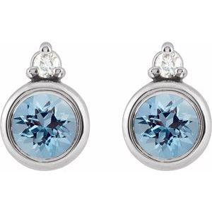 14K White Gold 4 mm Natural Aquamarine & .03 CTW Natural Diamond Earrings – image 2