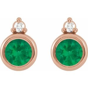 14K Rose Gold 4 mm Lab-Grown Emerald & .03 CTW Natural Diamond Earrings – image 2